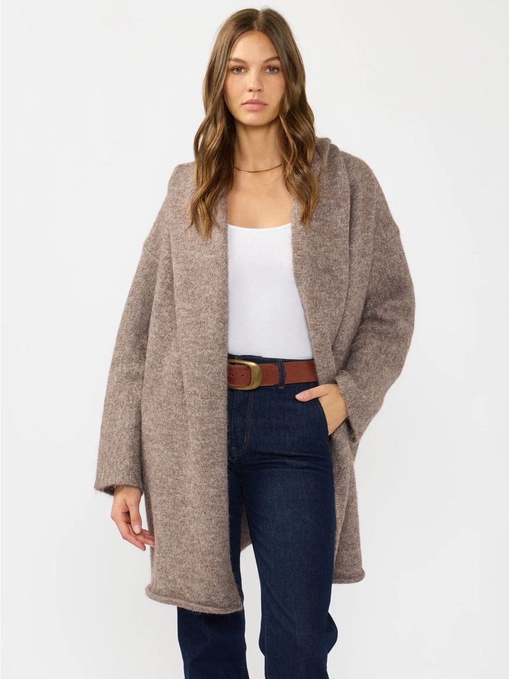 lovestitch Taupe Open-Front Oversized Cardigan Coat